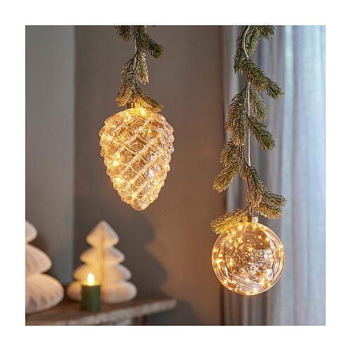 Esfera com ramo de árvore 30 micro LEDs dourados fixos para uso interno 15 cm 5