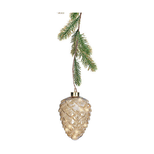 Pinecone with tree branch, 15 steady micro LED golden lights for indoor use, 6 in 4