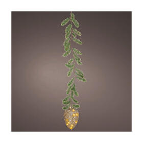 Pigna con ramo d'albero 15 micro LED dorati fissi uso interno 15 cm