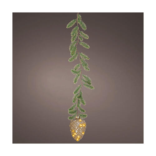 Pigna con ramo d'albero 15 micro LED dorati fissi uso interno 15 cm 1