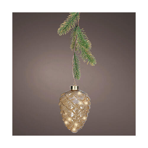 Pinha com ramo de árvore 15 micro LEDs dourados fixos uso interno 15 cm 2