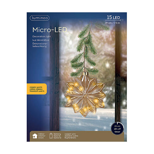 Fiore trasparente 15 micro LED fissi uso interno 19 cm 5