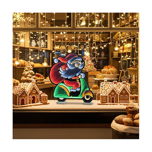 Père Noël sur scooter lumineux LEDs Infinity Light multicolores int-ext 60x52 cm 2