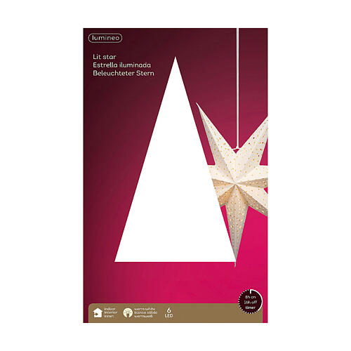 Addobbo a forma di stella di carta forata LED bianco caldo 3