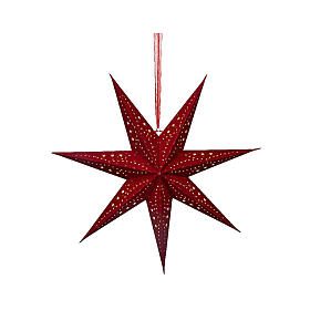 Papierstern mit Beleuchtung, gelochtes rotes Papier, LED warmweiß, Ø 58 cm × 24,5 cm