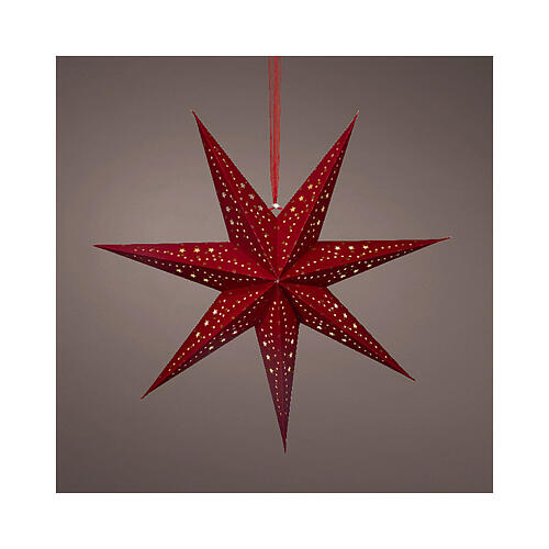 Red perforated paper star decoration with warm white LEDs 1