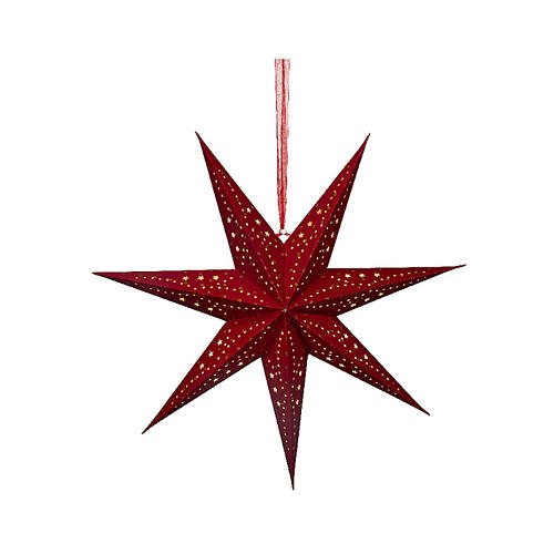 Decoración en forma de estrella de papel rojo perforado con LED blanco cálido 2
