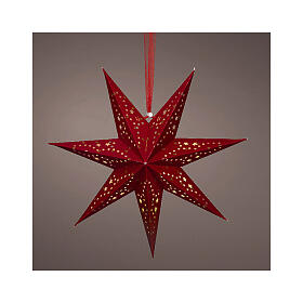 Red perforated paper star decoration, 100% FSC mix, warm white LEDs
