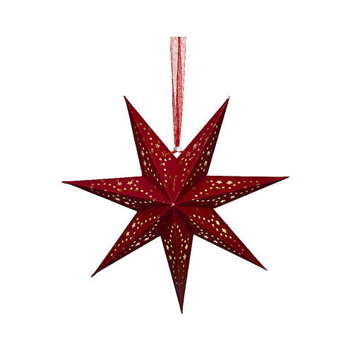 Enfeite estrela de papel vermelho perfurado 100% FSC misto luzes LED branco quente 2