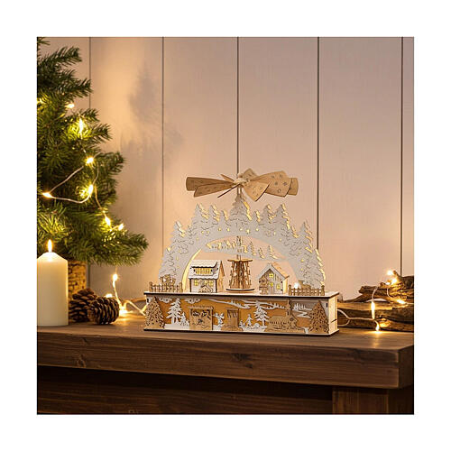 Spieluhr und Bergdorf, mit Bewegung,Holz FSC 100 %, warmweiße LEDs – 9x45x37,5 cm 2