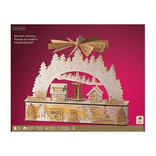 Spieluhr und Bergdorf, mit Bewegung,Holz FSC 100 %, warmweiße LEDs – 9x45x37,5 cm 5