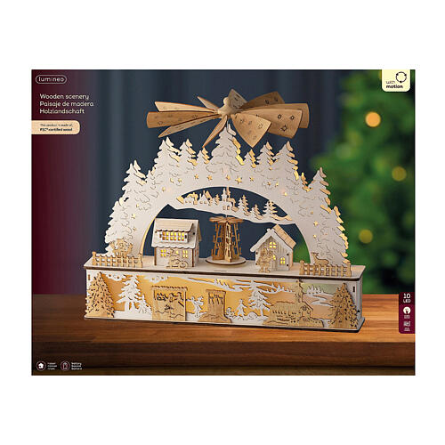Mountain music box, 100% FSC wood, motion and warm white LEDs, 4x18x14 in 3