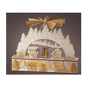 Boîte à musique montagne en mouvement bois 100% FSC LEDs blancs chauds 10x45x35 cm