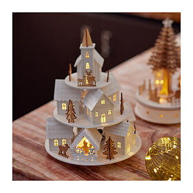 Carillón árbol de navidad madera movimiento FSC 100% LED blancos cálidos 25 cm