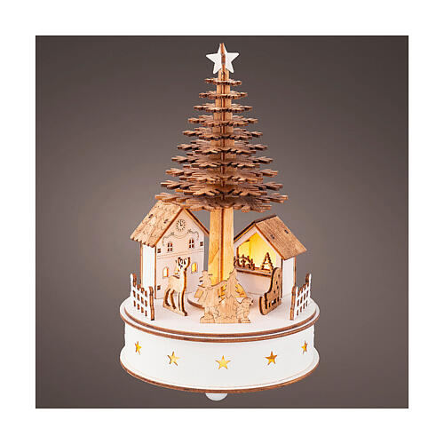 Christmas Tree Music Box Wood FSC 100% Movement Warm White LEDs 25 cm 1