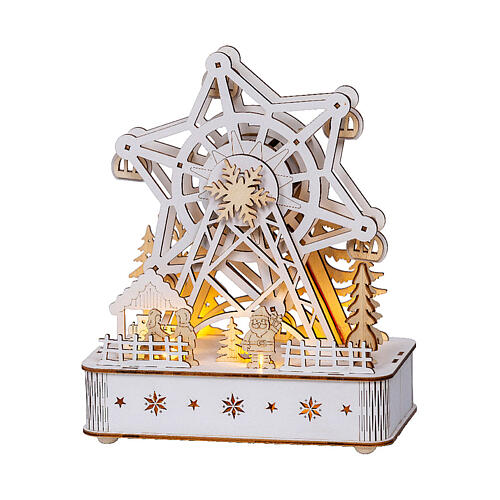 Snowflake big wheel with music box, 100% FSC wood, motion and warm white LED lights, 10 in 3