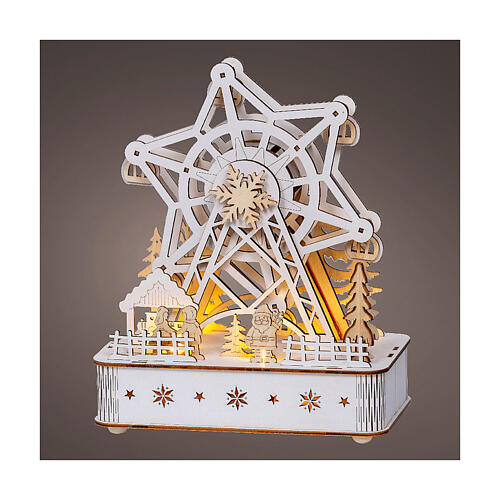 Carillon giostra fiocco di neve legno movimento FSC 100% LED bianchi caldi 25 cm 1