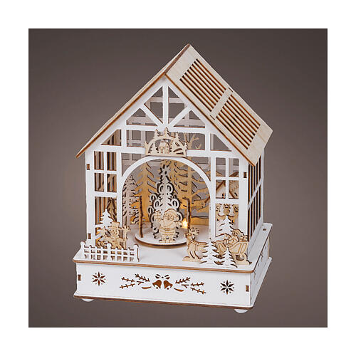 Carillón casa Papá Noel madera movimiento FSC 100% LED blancos cálidos 24 cm 1
