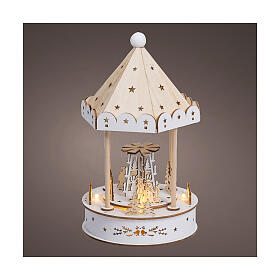 Christmas carousel music box, 100% FSC wood, motion and warm white LEDs, 10 in