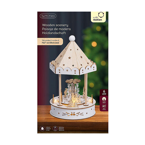 Carrousel de Noël en bois 100% FSC mouvement LEDs blancs chauds 25 cm 3