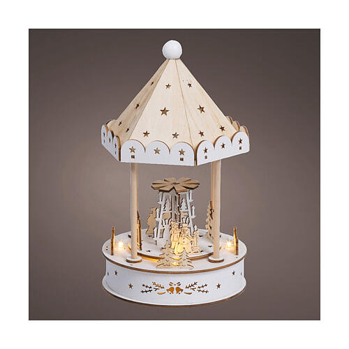 Carrossel de Natal em madeira com movimento LED branco quente 25 cm 1