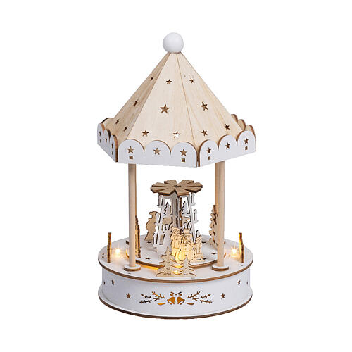 Animated Christmas Carousel Music Box Wood FSC 100% Warm White LEDs 26 cm 2