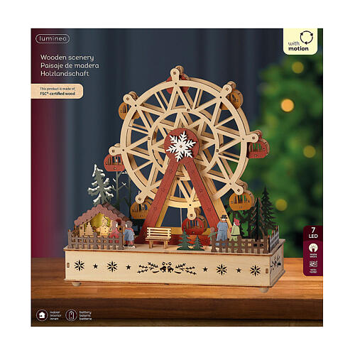 Carrousel flocon de neige en bois coloré 100% FSC mouvement lumières LED blanches chaudes 30 cm 3