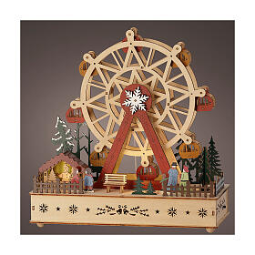 Carillon giostra fiocco di neve legno colorato movimento FSC 100% LED bianchi caldi 30 cm