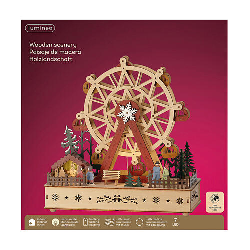 Carillon giostra fiocco di neve legno colorato movimento FSC 100% LED bianchi caldi 30 cm 4