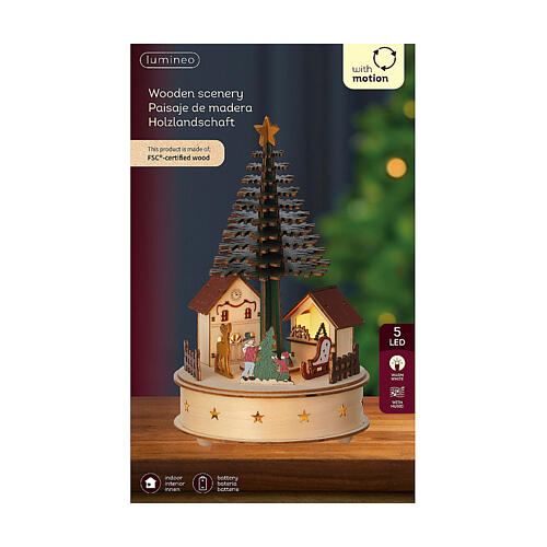 Carrousel sapin de Noël en bois coloré 100% FSC mouvement lumières LED blanc chaud 25 cm 3