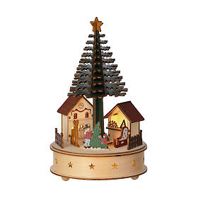 Carillon albero di natale legno colorato movimento FSC 100% LED bianchi caldi 25 cm