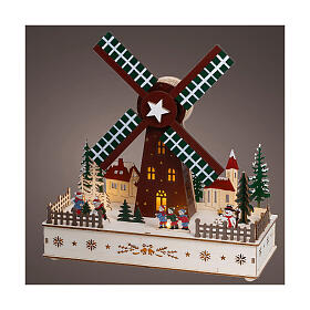 Carrousel moulin en bois coloré 100% FSC mouvement LEDs blancs chauds 30 cm