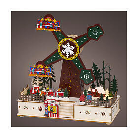 Carillón carrusel copo de nieve madera colorida movimiento FSC 100% LED blancos cálidos 30 cm