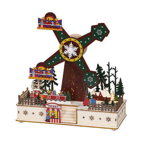 Carillon giostra fiocco di neve legno colorato movimento FSC 100% LED bianchi caldi 30 cm 2