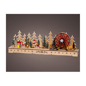 Mountain landscape music box and big wheel, colourful 100% FSC wood, movement and warm white LEDs, 10x32 in