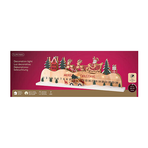 Calendario Adviento Papá Noel madera con movimiento FSC 100% LED 12x40 cm 4