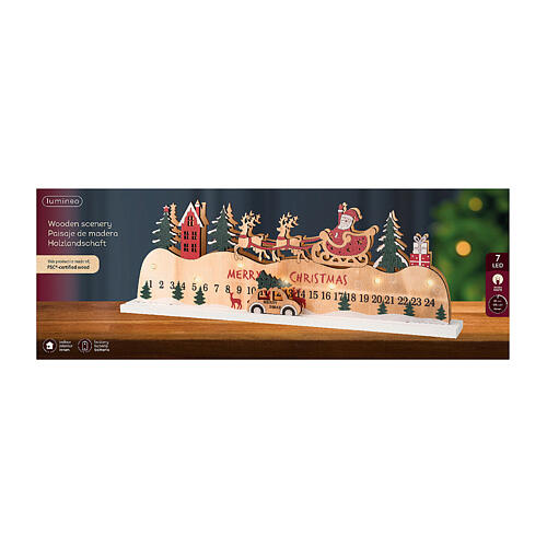 Calendario avvento Babbo Natale legno movimento FSC 100% LED 12x40 cm 3