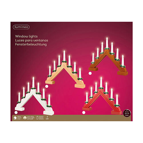 Red 100% FSC mix wood candle holder with LED candle, 13x16 in 3