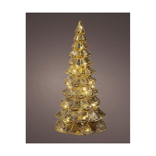 Golden glass tree with 15 warm white LEDs, 8 in, indoor use 1