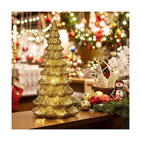 Sapin verre doré 15 LEDs blancs chauds 21 cm intérieur