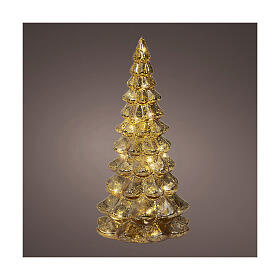 Árvore de vidro dourado 15 LEDs branco quente 20 cm para uso interno