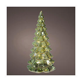 Albero vetro verde ed oro 15 LED bianco caldo 20 cm uso interno