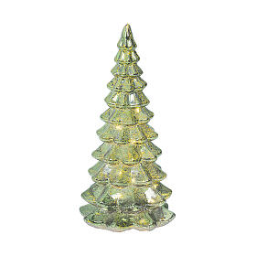 Albero vetro verde ed oro 15 LED bianco caldo 20 cm uso interno