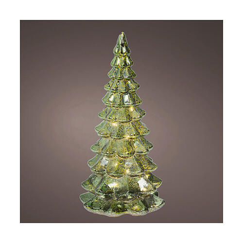 Albero vetro verde ed oro 15 LED bianco caldo 20 cm uso interno 1