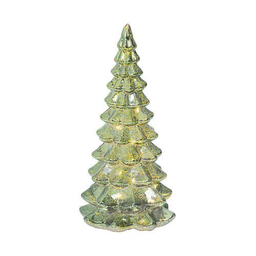Albero vetro verde ed oro 15 LED bianco caldo 20 cm uso interno 2