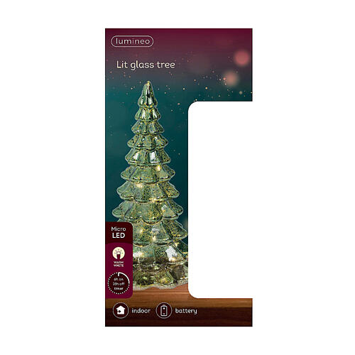 Albero vetro verde ed oro 15 LED bianco caldo 20 cm uso interno 3
