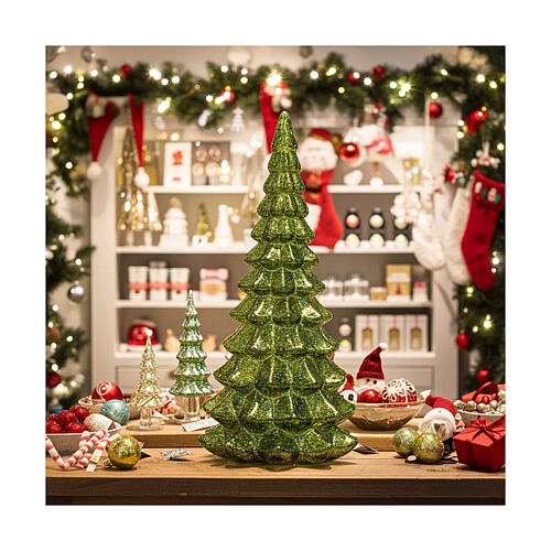 Weihnachtsbaum aus Glas, grün und gold, 20 LEDs warmweiß, 32 cm, Innenbereich 2