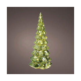 Green and gold glass tree with 20 warm white LEDs, 13 in, indoor use