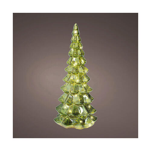 Green and gold glass tree with 20 warm white LEDs, 13 in, indoor use 1