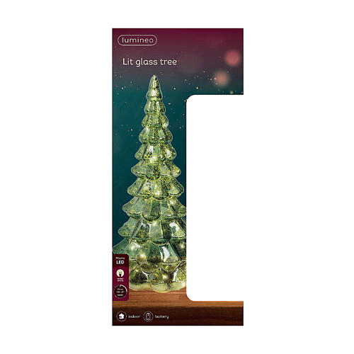 Árbol vidrio verde y oro 20 LED blanco cálido 32 cm uso interior 4